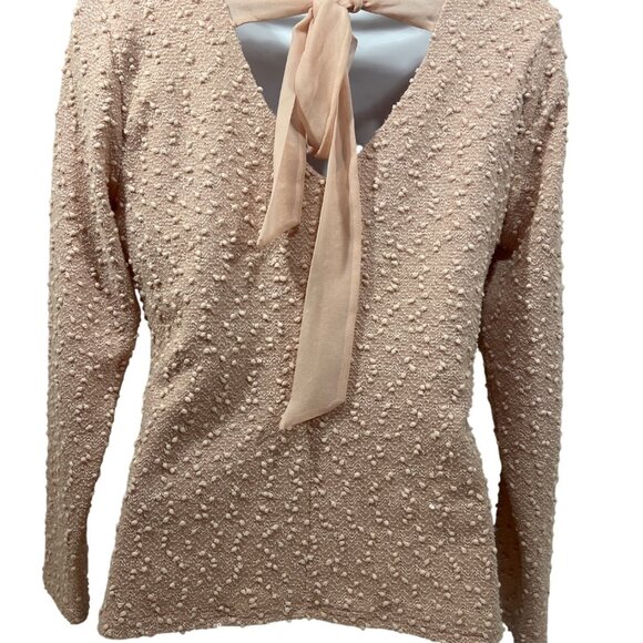 JENNIFER LOPEZ pale pink textured LS top with sash Women Petite M - Picture 2 of 4